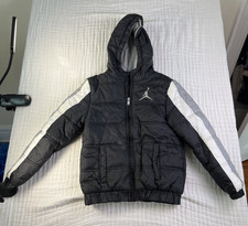 Jordan Black and Grey Puffer Jacket Size Medium Youth Unisex Full Zip Hood