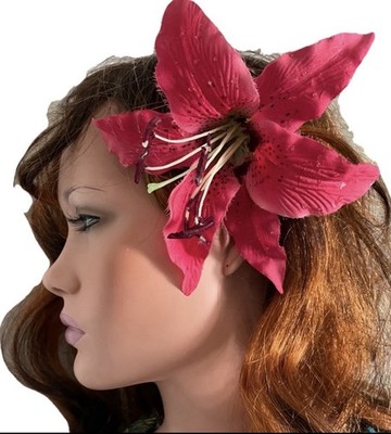 Fabulous New Huge PINK LILY Hair CLIP With Dewdrops ROCKABILLY Pinup VLV Style