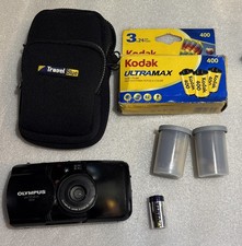 Olympus Infinity Stylus Zoom 35-70mm Film Camera w/2-Rolls Battery Case TESTED