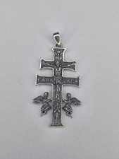 Caravaca Cross Pendant 925 Sterling Silver Double Bar Angel Jesus Crucifix