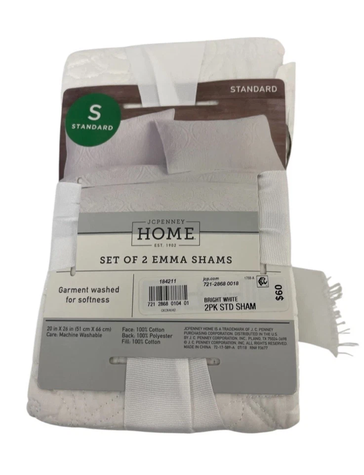 Juego de 2 fundas Emma para el hogar JCPENNY tamaño estándar (S) 20x26 pulgadas - blanco brillante Foto 2 de 4