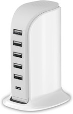 Charging Station for Multiple Devices 40W , Wall Charger Block 5 USB Ports Share