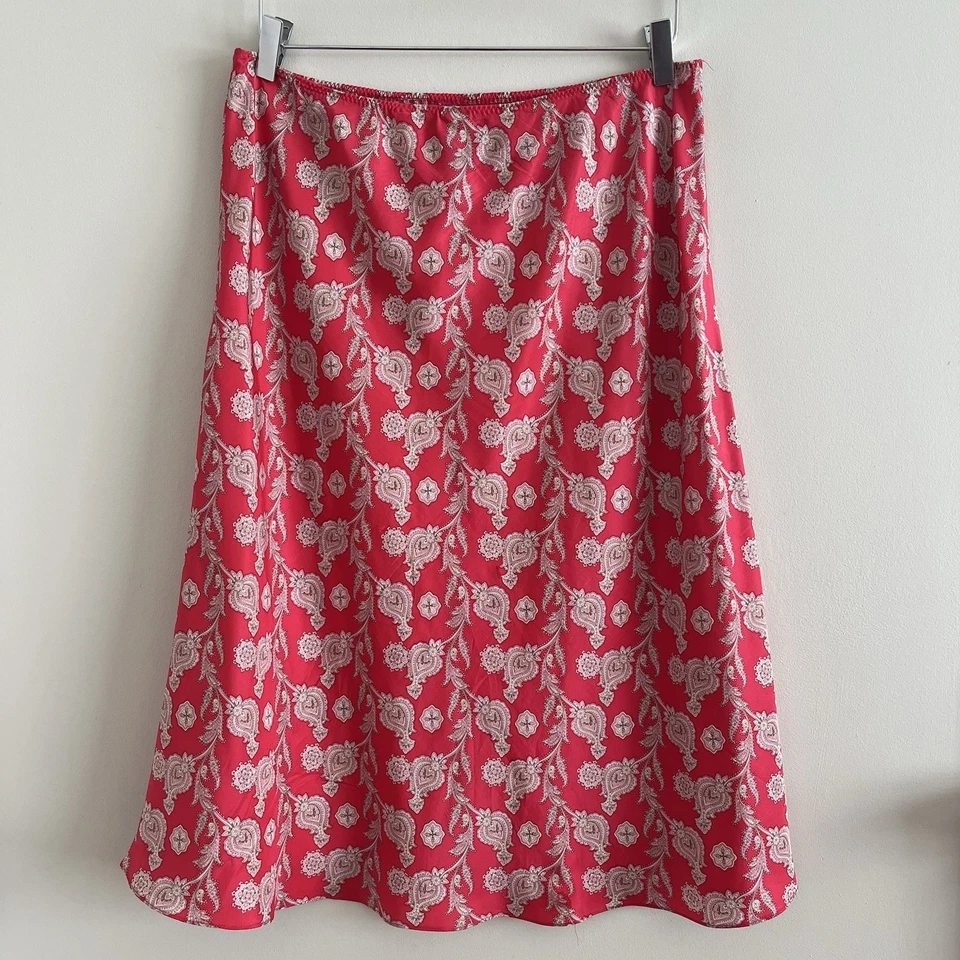 Falda Midi Floral Y2K GAP Seda Paisley Talla L Rosa Caliente Grunge Coqueta Festival Foto 2 de 4
