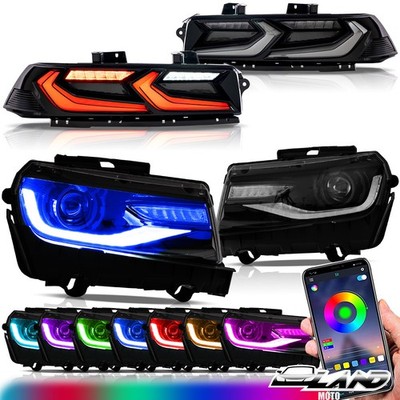 VLAND RGB Headlights+LED Tail Lights Smoked For 2014-2015 Chevrolet Chevy Camaro