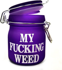 TMI Stash Jars Airtight Glass Herb Jar Medium 3.75'' Tall Purple Frosted/My Fin