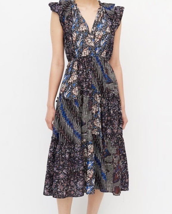 Ulla Johnson Batik Patchwork Midi Dress Cotton Si… - image 4
