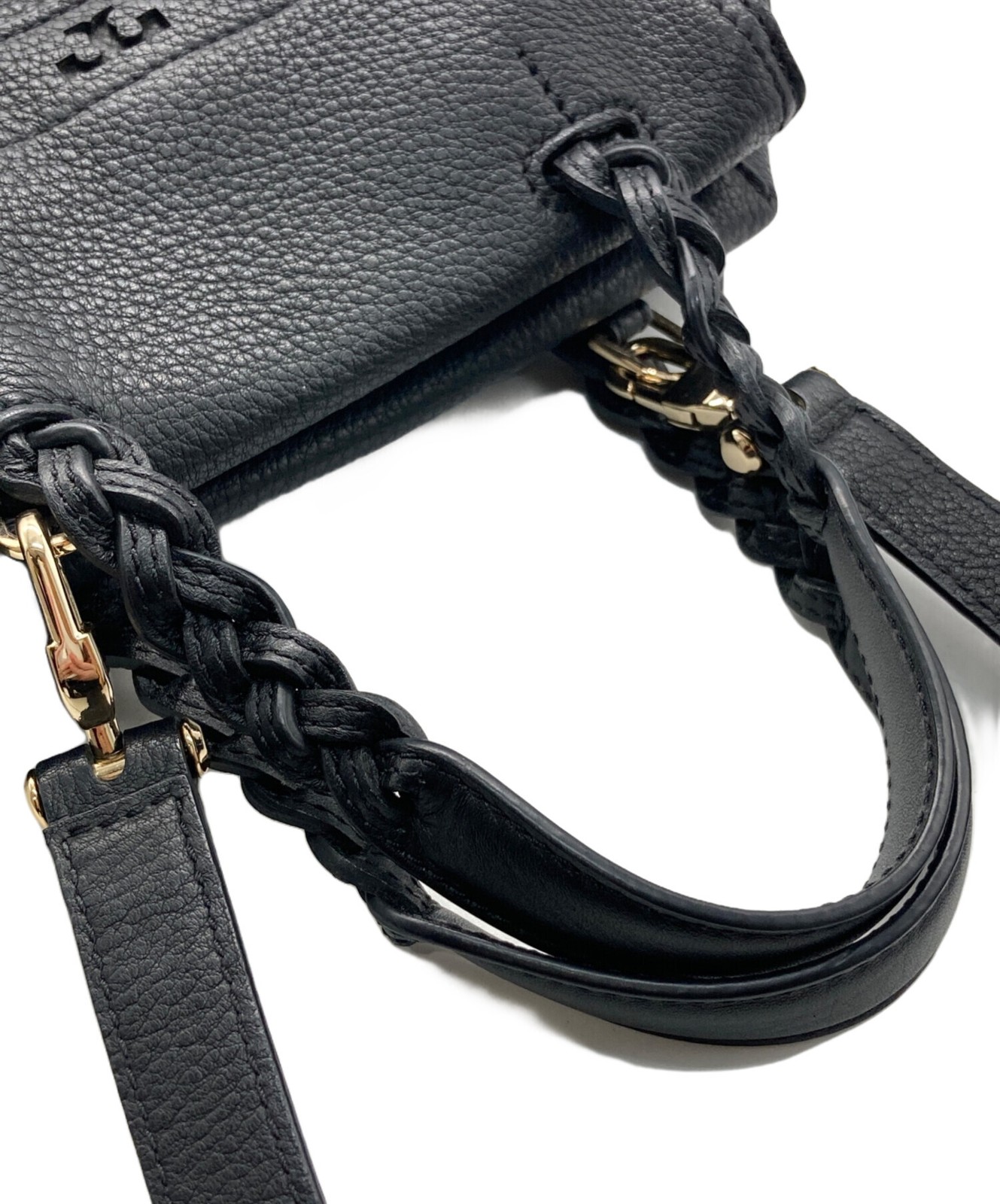 Tory Burch Small Half Moon Satchel Bag Leather Black Women Used Authentic thumbnail 6