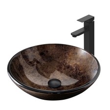 SOLIDEE Bathroom Artistic Vessel Sink, Tempered Glass Vanity Round Bowl with Bla