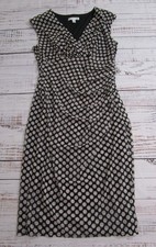 London Times Black White Polka Dots Sheer Lined Tank Ruched Side Dress Womens 10