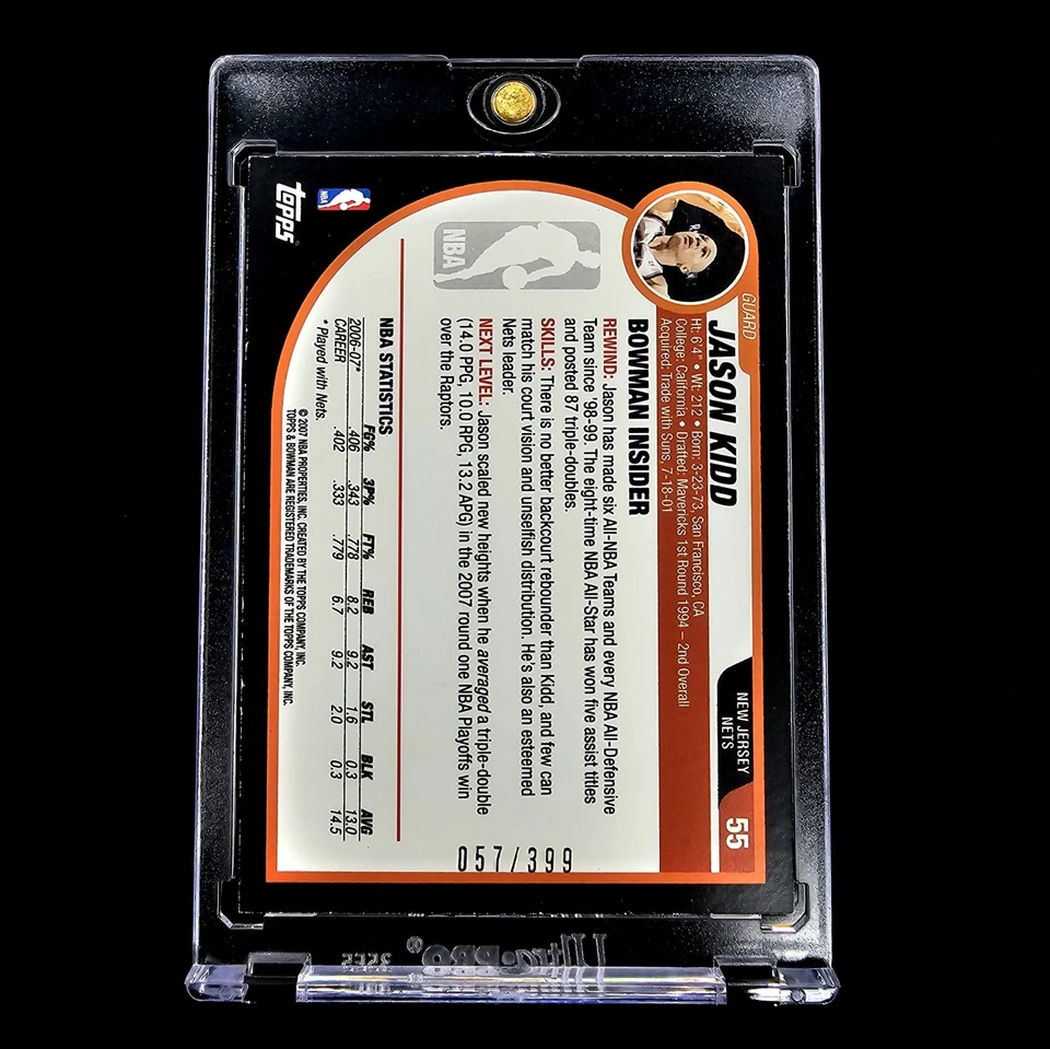 Baloncesto Bowman Jason Kidd NBA dorado numerado en serie #/299 paralelo 2007 - #55 Foto 3 de 3