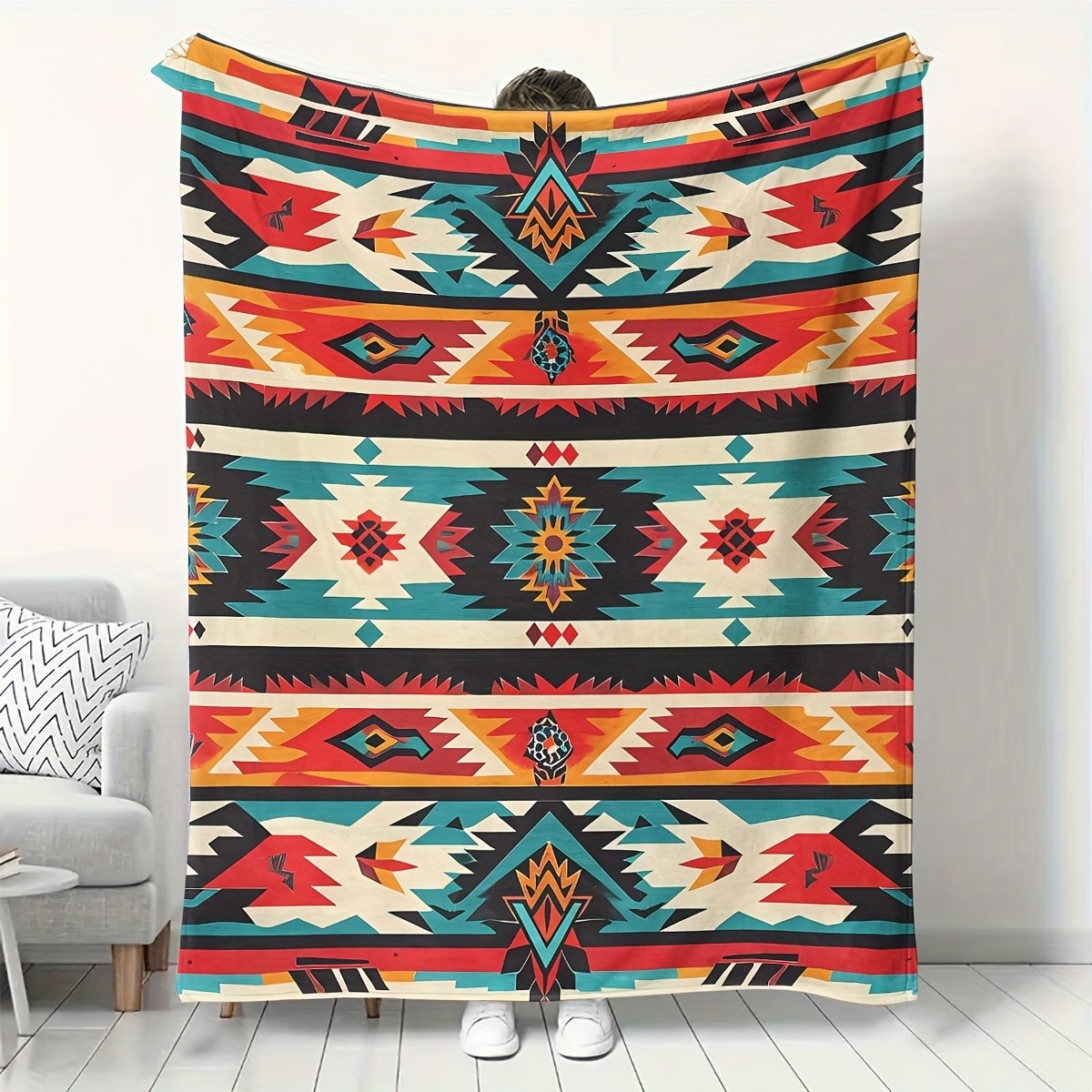 Southwest Aztec Tribal Pattern Flannel Throw Blanket Soft Warm Fleece Cozy