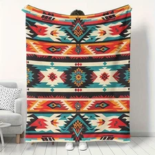 Southwest Aztec Tribal Pattern Flannel Throw Blanket Soft Warm Fleece Cozy