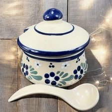 Mexican Pottery Container Jar Canister With Spoon Acapulco Tonala Pottery Marked