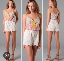 ZIMMERMANN Sz 1 Or 10 Floral Spliced Whisper Broderie Romper Playsuit