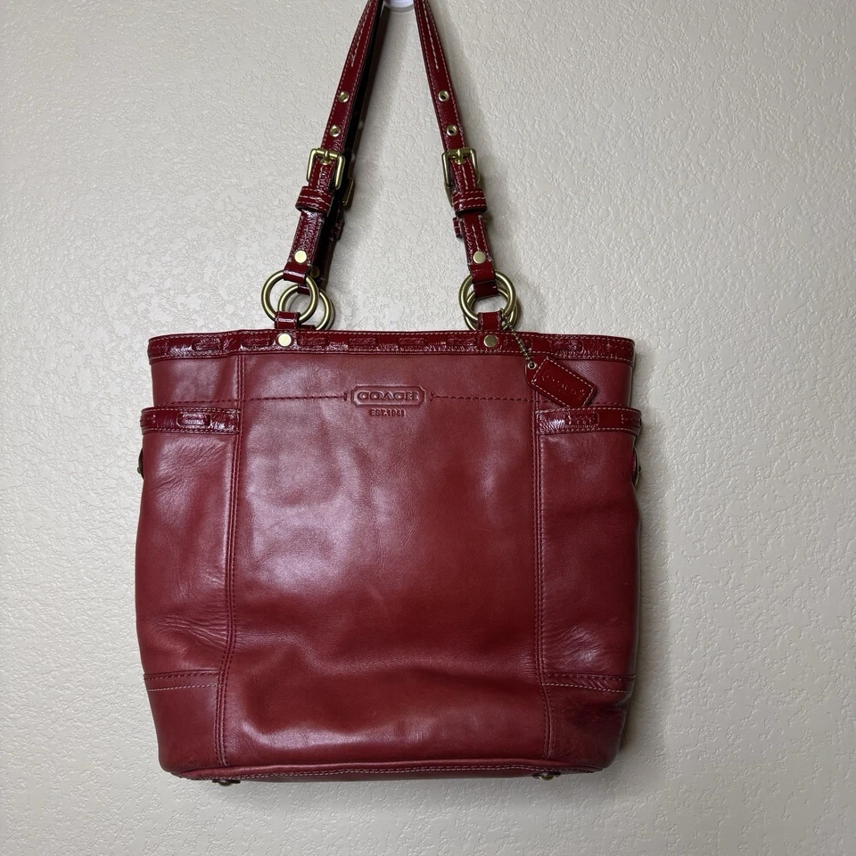 Vintage Coach Gallery Red Leather Satchel Tote Shoulder Bag Purse Lg Adjustable