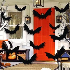 Hanging Bats Halloween Decorations 12pcs 3D Realistic Halloween Hanging Flying