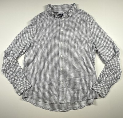 Daniel Hechter Men's Linen Rayon Button Shirt Size Large Blue White Plaid
