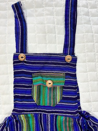 Striped Overalls Romper Bibs Pockets Lightweight Hippy Blue Green Toddler 2 VTG - Bild 2 von 10