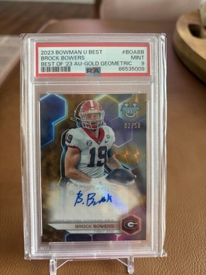 2023 Bowman's Best U Brock Bowers BOA-BB Gold Geometric Auto /50 PSA 9