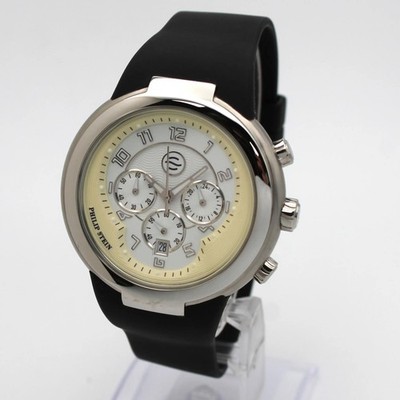 Philip Stein Active 45mm Steel Chronograph White Dial Men Quartz Watch 32-AW-RBB