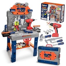 Kids Tool Bench with Realistic Electric Drill, 132 PCS Toddler Tool Set, Orange