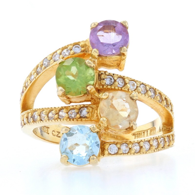 Silver Topaz Peridot Amethyst Citrine CZ Ring 925 Gold Pltd2.06ctw Bypass 7.25