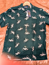 Polo Ralph Lauren "P-Wing Graphic" Casual Rayon Button Down in Green and White