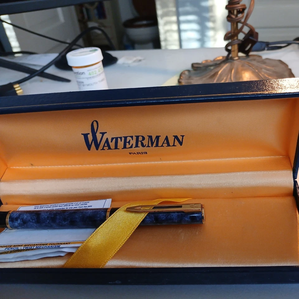 Waterman перьевая ручка синий мрамор тонкий новый в коробке, сделано во Франции - Изображение 3 из 4