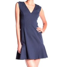 Vince Camuto V-Neck Navy Ponte Crepe Fit And Flare Pixie Dress 12 NWT Cocktail