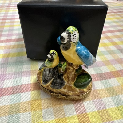 Large Elda Creations Limoges Peint Main Trinket Box Parrots