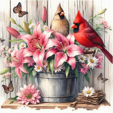 Diamond Painting Kits for Adults Cardinal and Flower, 5D DIY Diamond Art Kits fo