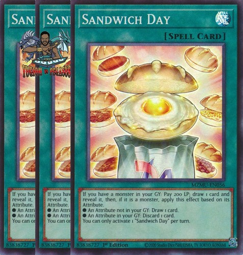 Yugioh! 3x Sandwich Day MZMU-EN056 Super Rare 1st Ed NM
