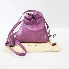 LOEWE Flamenco Shoulder Bag Anagram Purple Nappa Leather Vintage Drawstring Used