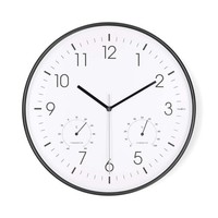 Nedis Leise Wanduhr 30Cm Thermometer Und Hygrometer Kunststoff Weiss Schwarz