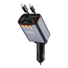 Retractable Car Charger 5 in 1 62W Fast Charging  Bluetooth 5.3 FM Transmitter