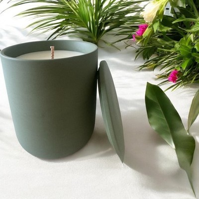 YVS Inspired Candle-Black Opium Scent| Deep Green Ceramic Jar with Lid| Soy Wax
