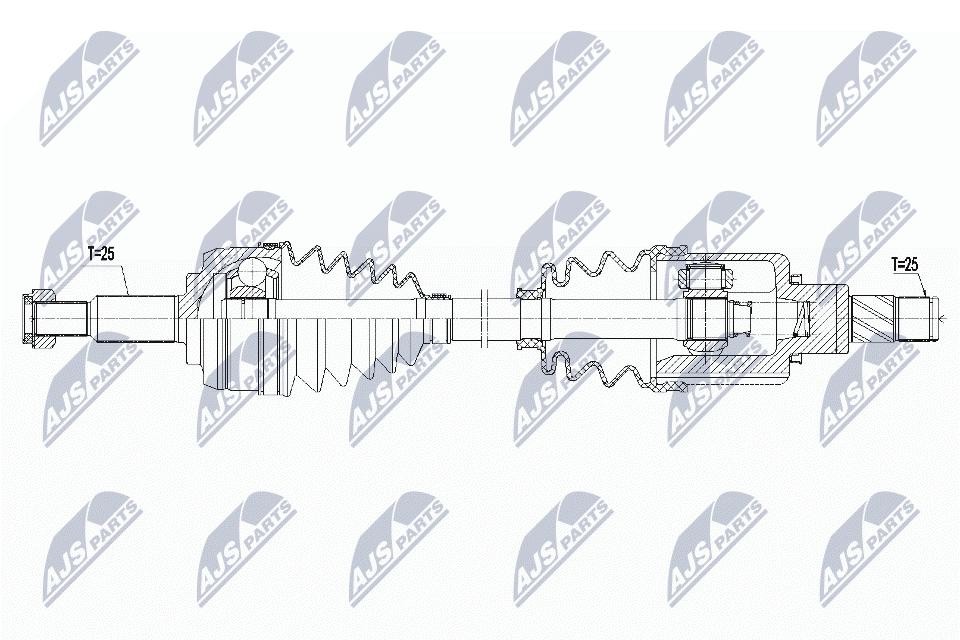 NTY Drive Shaft NPW-RE-178 for Renault Front Axle Left, 705 mm