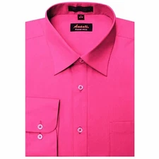 Mens Dress Shirt Fuchsia Hot Pink Modern Fit Wrinkle-Free Cotton Blend Amanti