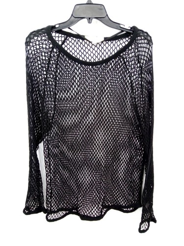 Staring at Stars Sweater Womens Large Black Open Knit Crochet Grunge 90s Retro