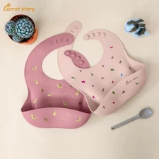 Carrot story Silicone Pocket Bibs Baby Toddler Waterproof 2Packs Llamas Friends
