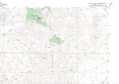 Oxley Peak, Nevada 1982 Vintage USGS Topo Map 7.5 Quadrangle with Markings