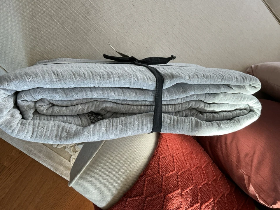 INUP Home Lino Fino 100% Algodón Gris Cobertor Manta King Hecho en Portugal Foto 3 de 4