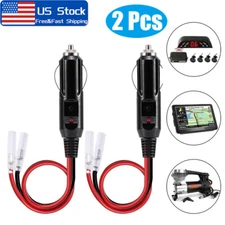 2Pcs Fused Male Car Cigarette Lighter Socket Plug Connector Cable Leads 12V~24V