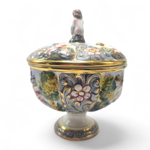 Capodimonte Footed Covered Bowl Italy Putti Coronet C mark - Picture 3 of 24