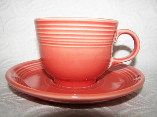 Fiesta Fiestaware Cup and Saucer C handle Tangerine Homer Laughlin HC