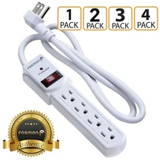 Flat Plug Extension Cord 3 Prong 4 Outlet Extender Surge Protector Power Strip