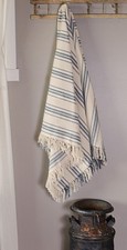 New Primitive Farmhouse Chic COUNTRY BLUE GRAIN SACK THROW Woven Afghan Blanket