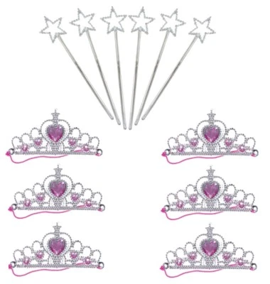 6 x TIARAS AND 6 x ANGEL WANDS SET ~ LOOT / PARTY BAG FILLERS ~ KIDS PARTIES