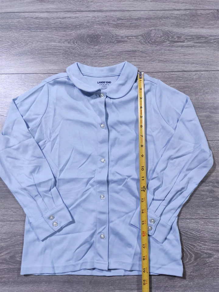 Lands End Shirt Girls Large 6X-7 Light Blue Button Up Dress Shirt Long Sleeve - Image 3 of 4