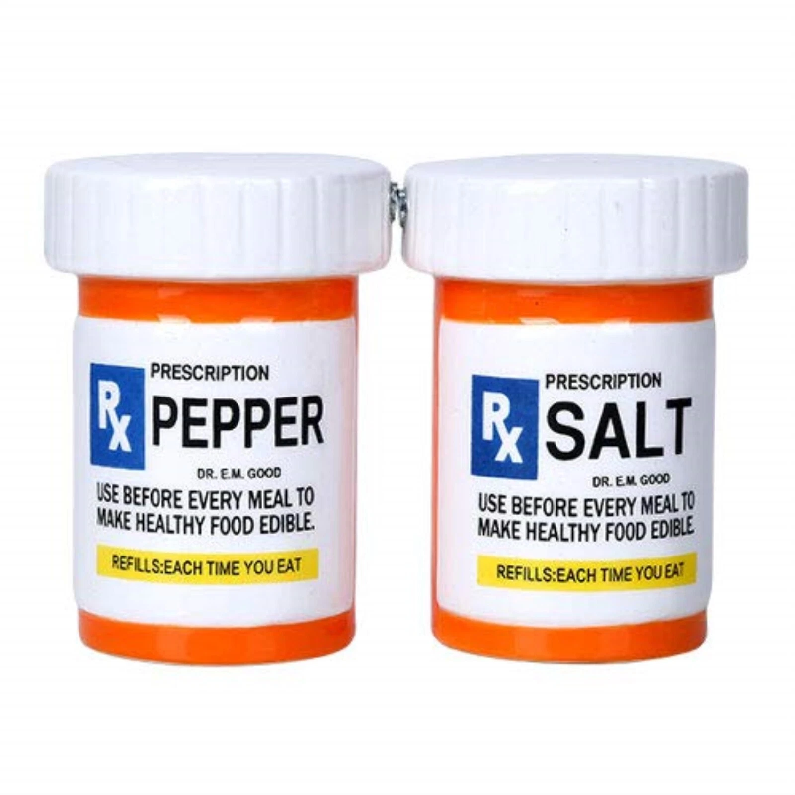 RX Pharmacy Prescription Bottle Magnetic Ceramic Salt and Pepper Shaker Set